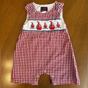 Lil Cactus Red and White Sailboat Outfit sz 12-18 months